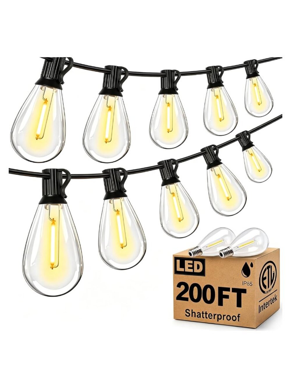 200FT Outdoor String Lights LED Patio Waterproof Shatterproof S11 Edison Bulbs